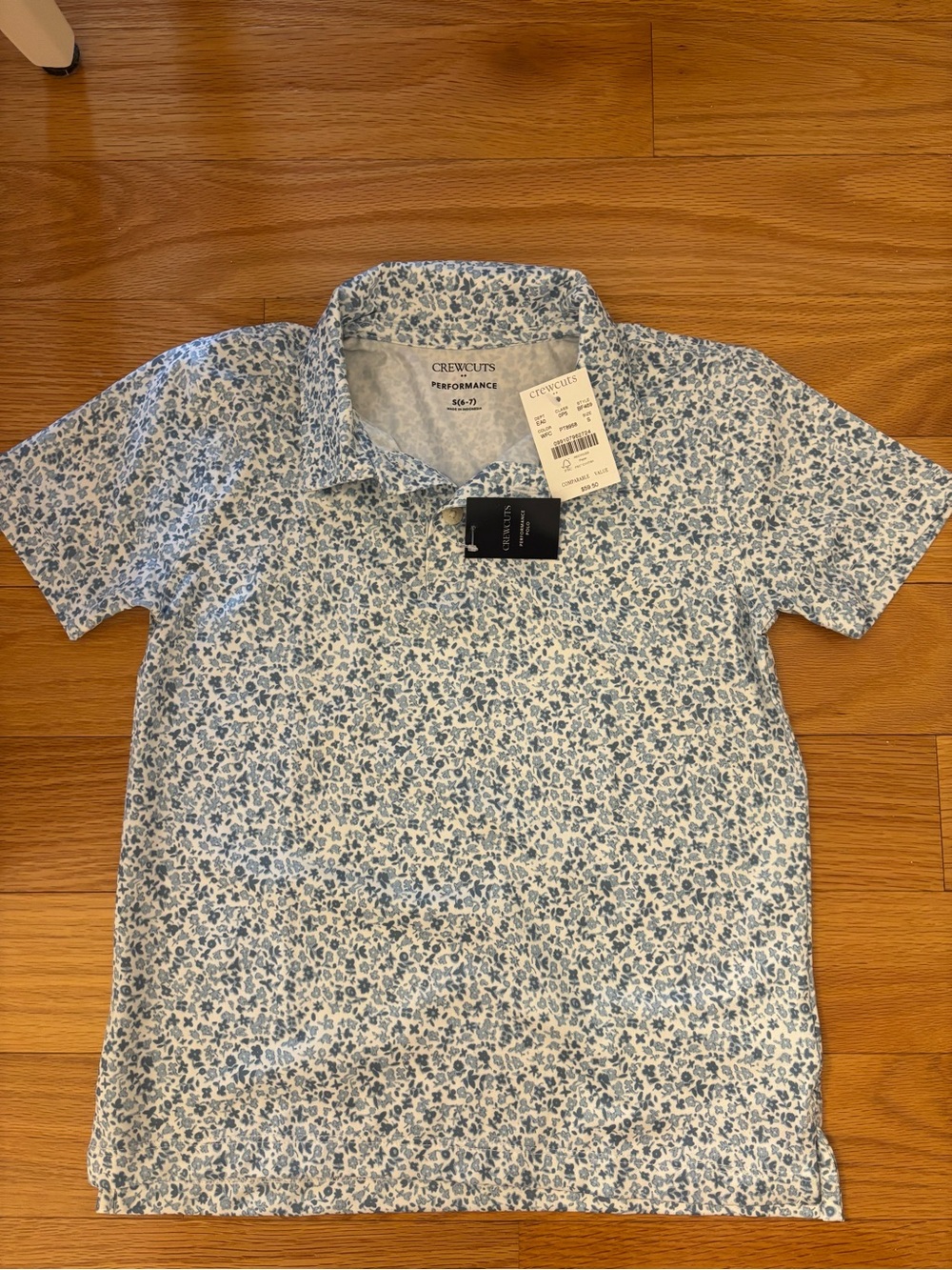 Crewcuts Blue & White Floral Performance Polo NWT